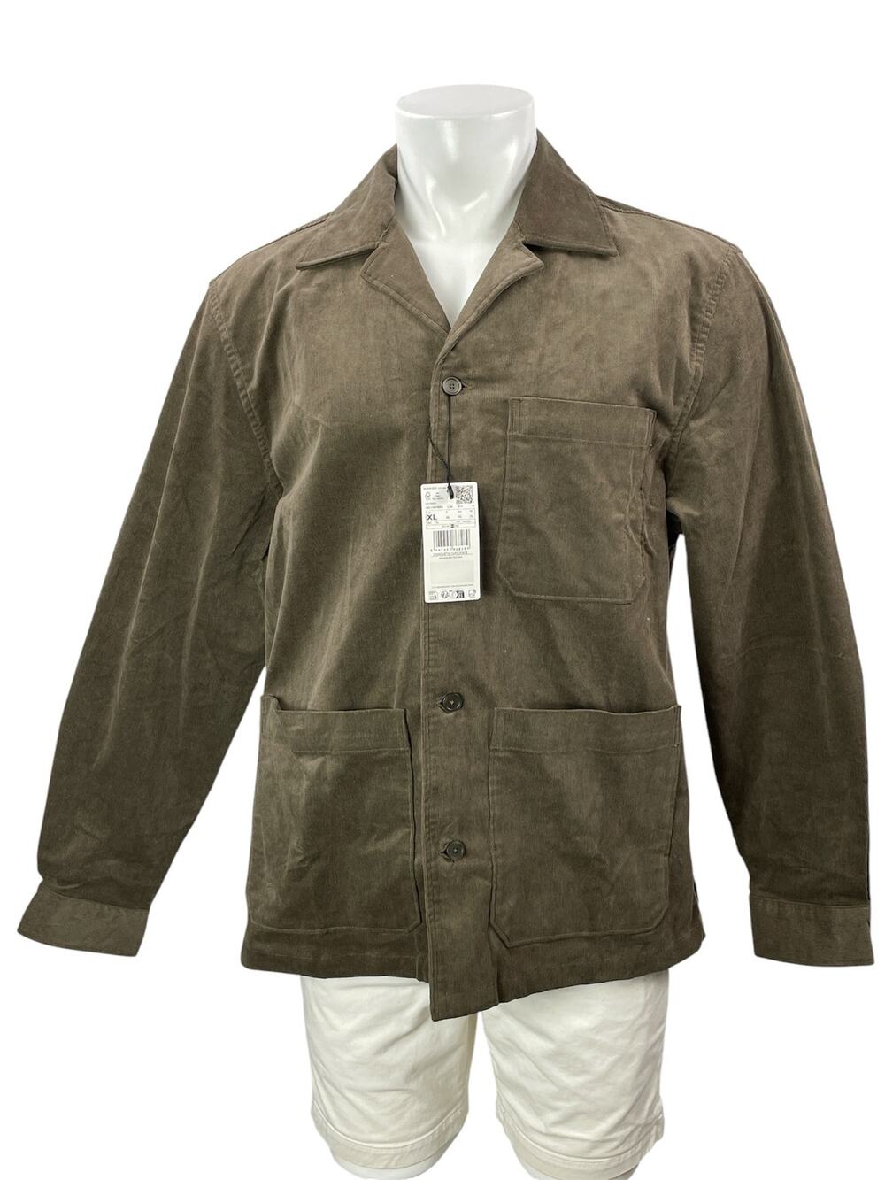 NEW MNG Mango Men's Olive Green Corduroy Pocket Button Down Overshirt Size XL